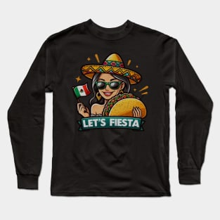 tacos Let's Fiesta dabbing sunglasses girls Cinco De Mayo Mexican Long Sleeve T-Shirt